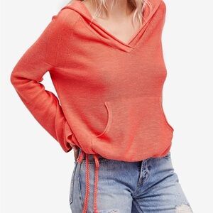 Free People Optimistic Linen Blend Hoodie Pullover Sweater
